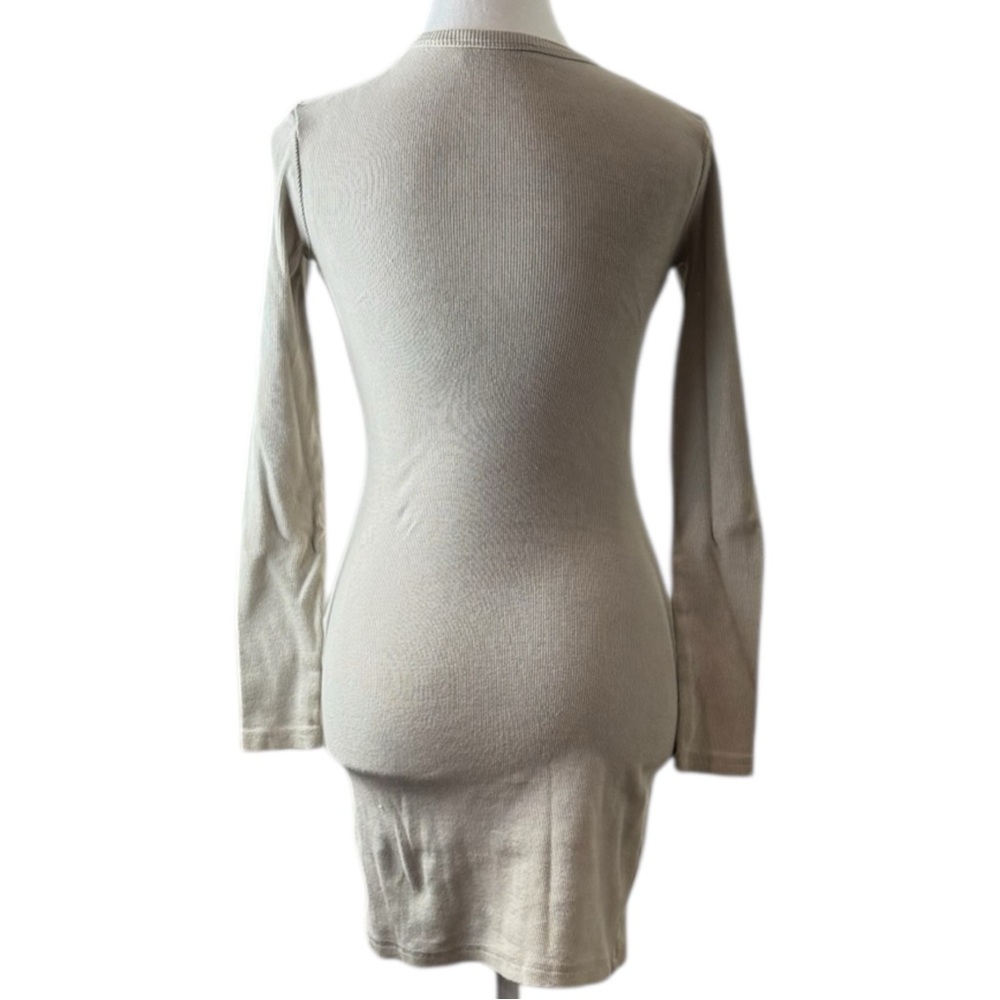 All Things Golden Ribbed Long Sleeve Bodycon Mini Dress XS Beige Neutral Bundle - Picture 4 of 11